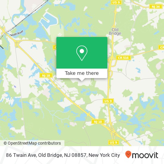 Mapa de 86 Twain Ave, Old Bridge, NJ 08857