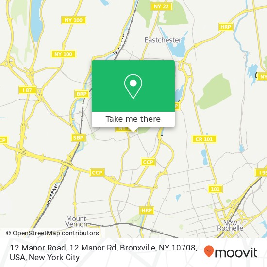 Mapa de 12 Manor Road, 12 Manor Rd, Bronxville, NY 10708, USA