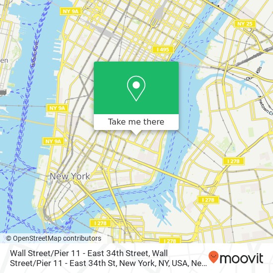 Wall Street / Pier 11 - East 34th Street, Wall Street / Pier 11 - East 34th St, New York, NY, USA map