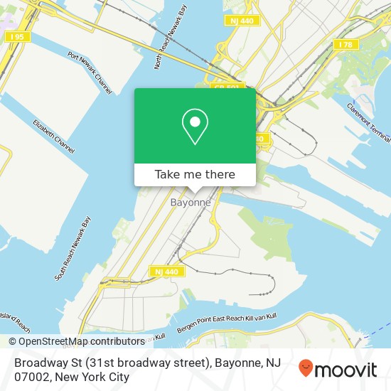 Mapa de Broadway St (31st broadway street), Bayonne, NJ 07002