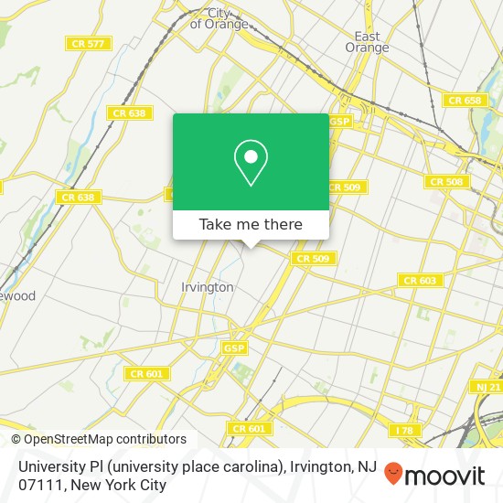 University Pl (university place carolina), Irvington, NJ 07111 map