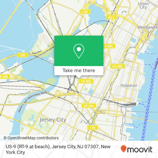 US-9 (RT-9 at beach), Jersey City, NJ 07307 map