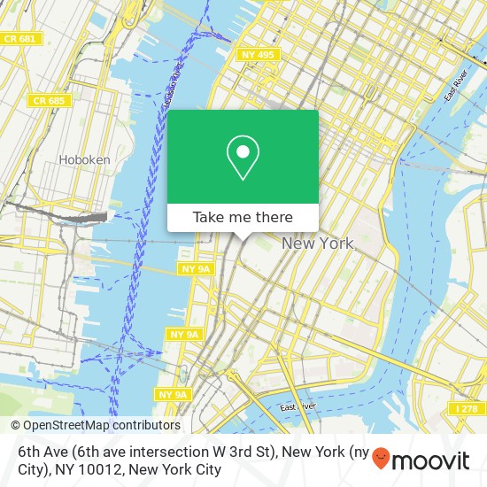 Mapa de 6th Ave (6th ave intersection W 3rd St), New York (ny City), NY 10012