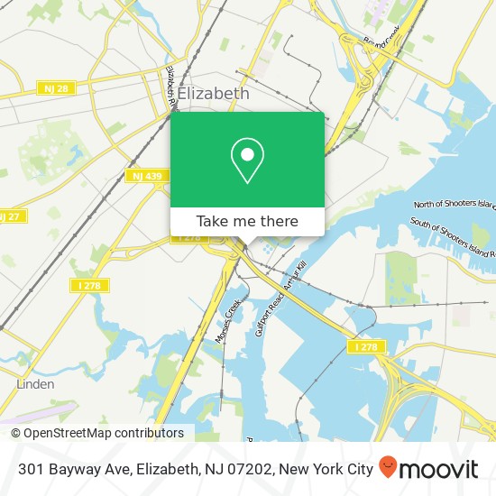 Mapa de 301 Bayway Ave, Elizabeth, NJ 07202