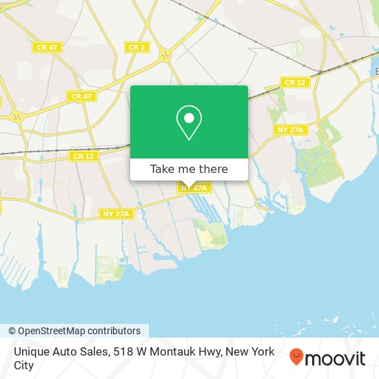 Mapa de Unique Auto Sales, 518 W Montauk Hwy