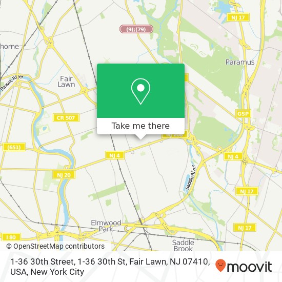 Mapa de 1-36 30th Street, 1-36 30th St, Fair Lawn, NJ 07410, USA