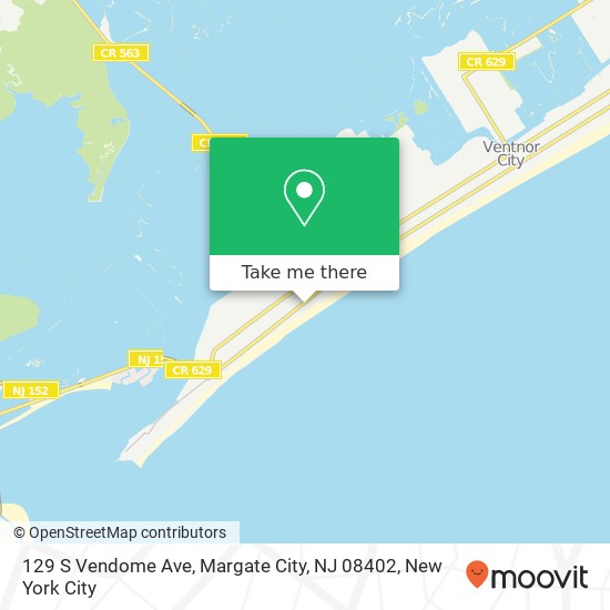 Mapa de 129 S Vendome Ave, Margate City, NJ 08402