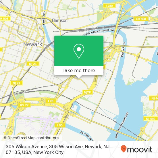 Mapa de 305 Wilson Avenue, 305 Wilson Ave, Newark, NJ 07105, USA
