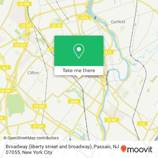 Mapa de Broadway (liberty street and broadway), Passaic, NJ 07055