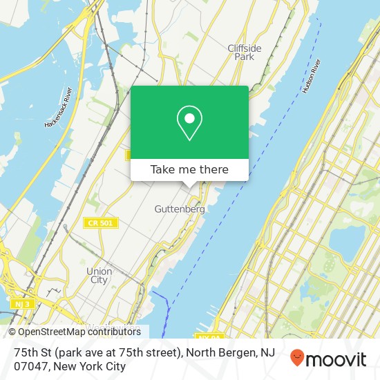 Mapa de 75th St (park ave at 75th street), North Bergen, NJ 07047