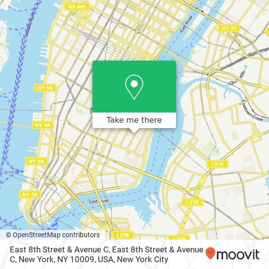 Mapa de East 8th Street & Avenue C, East 8th Street & Avenue C, New York, NY 10009, USA