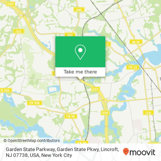 Mapa de Garden State Parkway, Garden State Pkwy, Lincroft, NJ 07738, USA