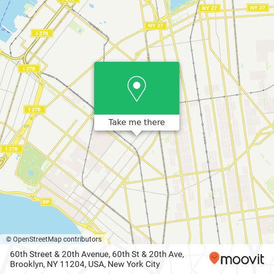 60th Street & 20th Avenue, 60th St & 20th Ave, Brooklyn, NY 11204, USA map