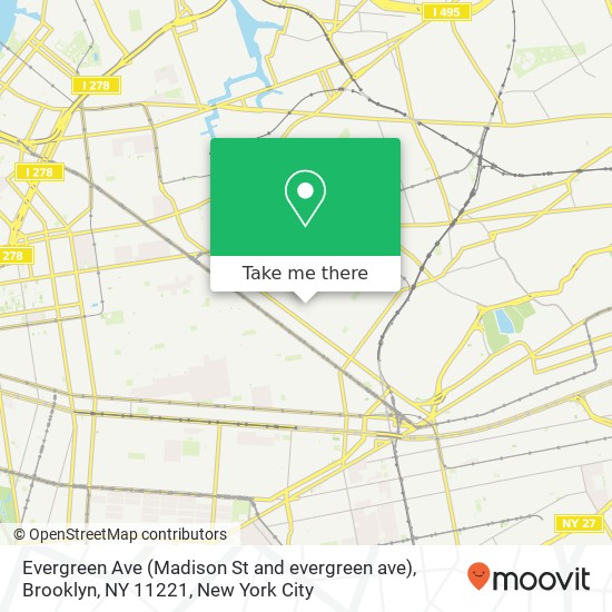 Mapa de Evergreen Ave (Madison St and evergreen ave), Brooklyn, NY 11221