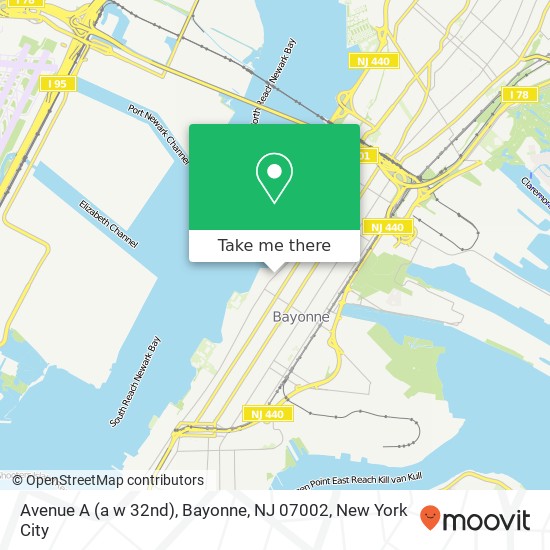 Mapa de Avenue A (a w 32nd), Bayonne, NJ 07002