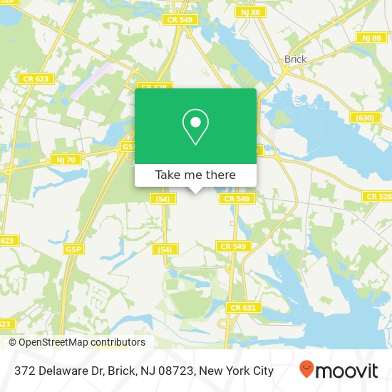 Mapa de 372 Delaware Dr, Brick, NJ 08723