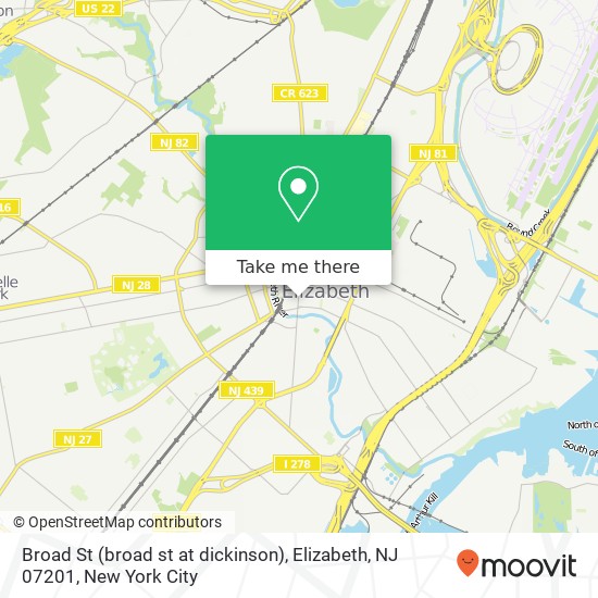 Mapa de Broad St (broad st at dickinson), Elizabeth, NJ 07201