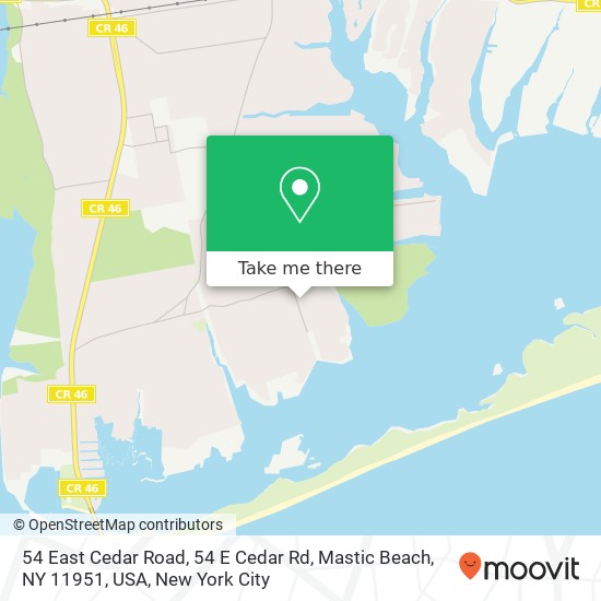 Mapa de 54 East Cedar Road, 54 E Cedar Rd, Mastic Beach, NY 11951, USA