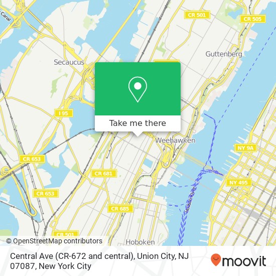 Mapa de Central Ave (CR-672 and central), Union City, NJ 07087