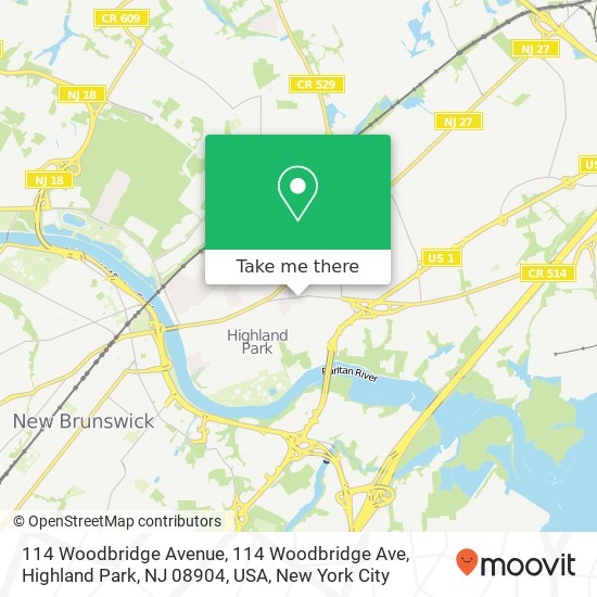 Mapa de 114 Woodbridge Avenue, 114 Woodbridge Ave, Highland Park, NJ 08904, USA