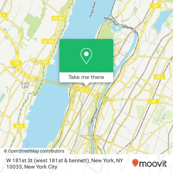 Mapa de W 181st St (west 181st & bennett), New York, NY 10033