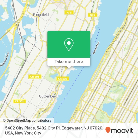 Mapa de 5402 City Place, 5402 City Pl, Edgewater, NJ 07020, USA