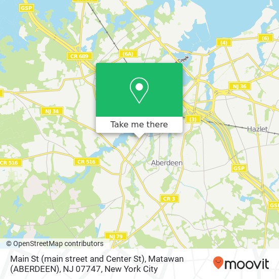 Mapa de Main St (main street and Center St), Matawan (ABERDEEN), NJ 07747