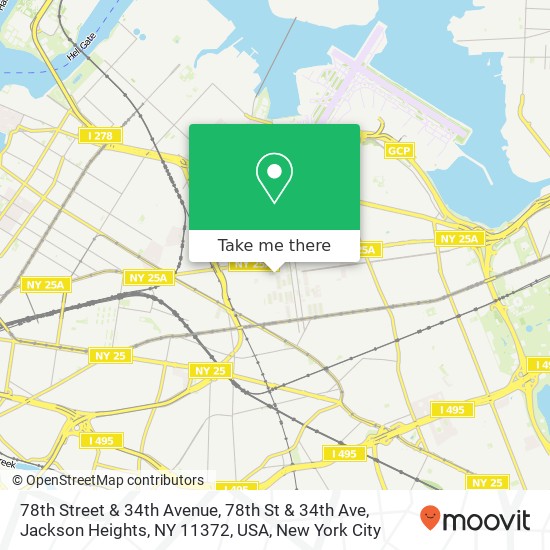 78th Street & 34th Avenue, 78th St & 34th Ave, Jackson Heights, NY 11372, USA map