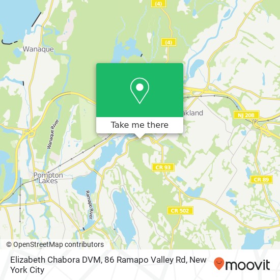 Mapa de Elizabeth Chabora DVM, 86 Ramapo Valley Rd