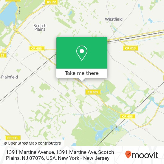 Mapa de 1391 Martine Avenue, 1391 Martine Ave, Scotch Plains, NJ 07076, USA