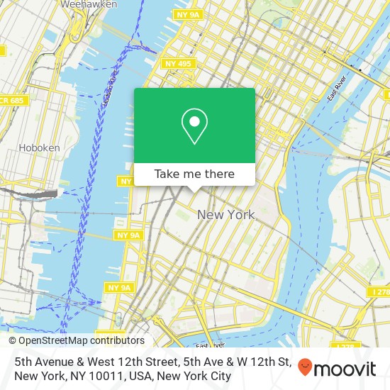 5th Avenue & West 12th Street, 5th Ave & W 12th St, New York, NY 10011, USA map