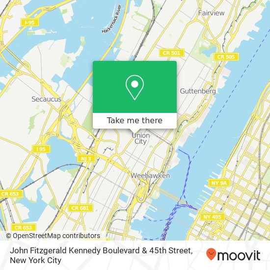 John Fitzgerald Kennedy Boulevard & 45th Street map