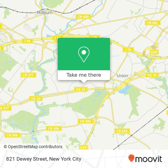 Mapa de 821 Dewey Street, 821 Dewey St, Union, NJ 07083, USA