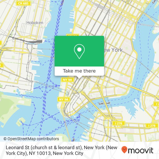Mapa de Leonard St (church st & leonard st), New York (New York City), NY 10013