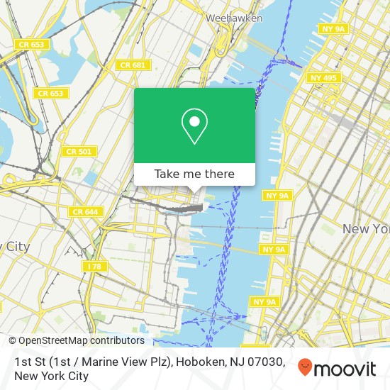 Mapa de 1st St (1st / Marine View Plz), Hoboken, NJ 07030