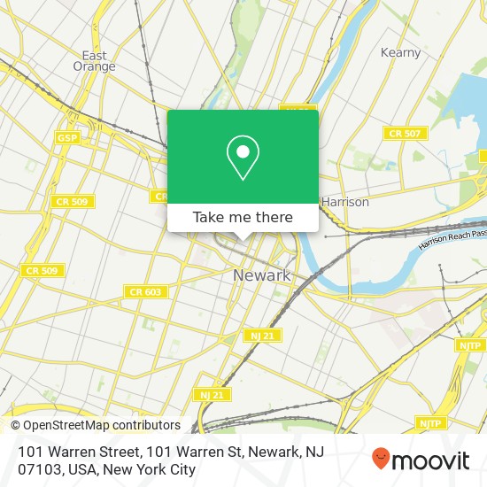 Mapa de 101 Warren Street, 101 Warren St, Newark, NJ 07103, USA