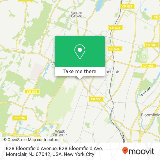 Mapa de 828 Bloomfield Avenue, 828 Bloomfield Ave, Montclair, NJ 07042, USA