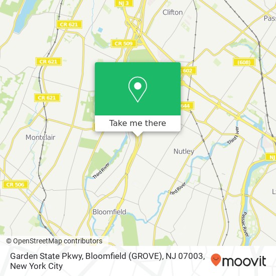 Mapa de Garden State Pkwy, Bloomfield (GROVE), NJ 07003