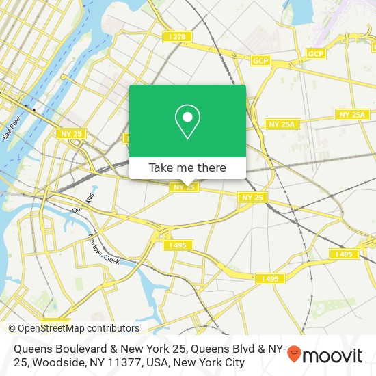 Mapa de Queens Boulevard & New York 25, Queens Blvd & NY-25, Woodside, NY 11377, USA