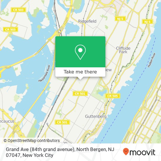 Mapa de Grand Ave (84th grand avenue), North Bergen, NJ 07047