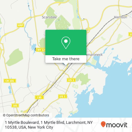 Mapa de 1 Myrtle Boulevard, 1 Myrtle Blvd, Larchmont, NY 10538, USA