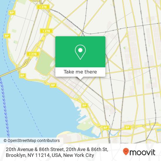 Mapa de 20th Avenue & 86th Street, 20th Ave & 86th St, Brooklyn, NY 11214, USA