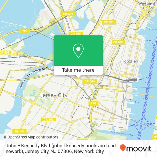 Mapa de John F Kennedy Blvd (john f kennedy boulevard and newark), Jersey City, NJ 07306