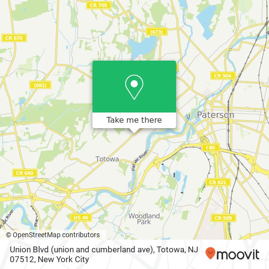 Mapa de Union Blvd (union and cumberland ave), Totowa, NJ 07512