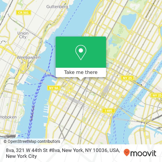 Mapa de 8va, 321 W 44th St #8va, New York, NY 10036, USA