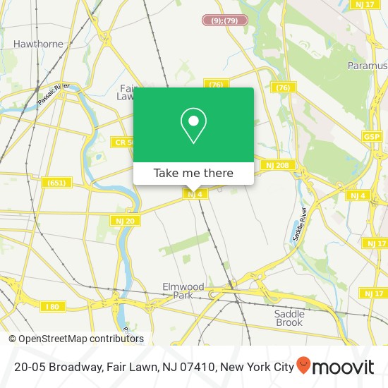 Mapa de 20-05 Broadway, Fair Lawn, NJ 07410