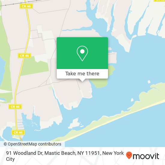 Mapa de 91 Woodland Dr, Mastic Beach, NY 11951