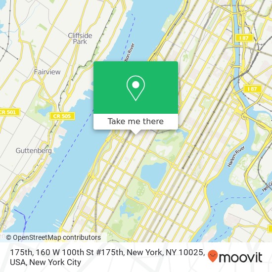Mapa de 175th, 160 W 100th St #175th, New York, NY 10025, USA