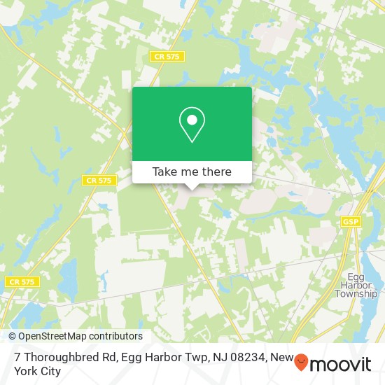 Mapa de 7 Thoroughbred Rd, Egg Harbor Twp, NJ 08234