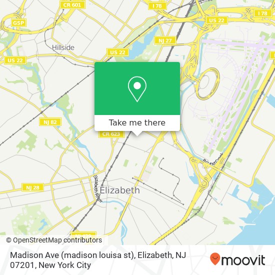 Mapa de Madison Ave (madison louisa st), Elizabeth, NJ 07201